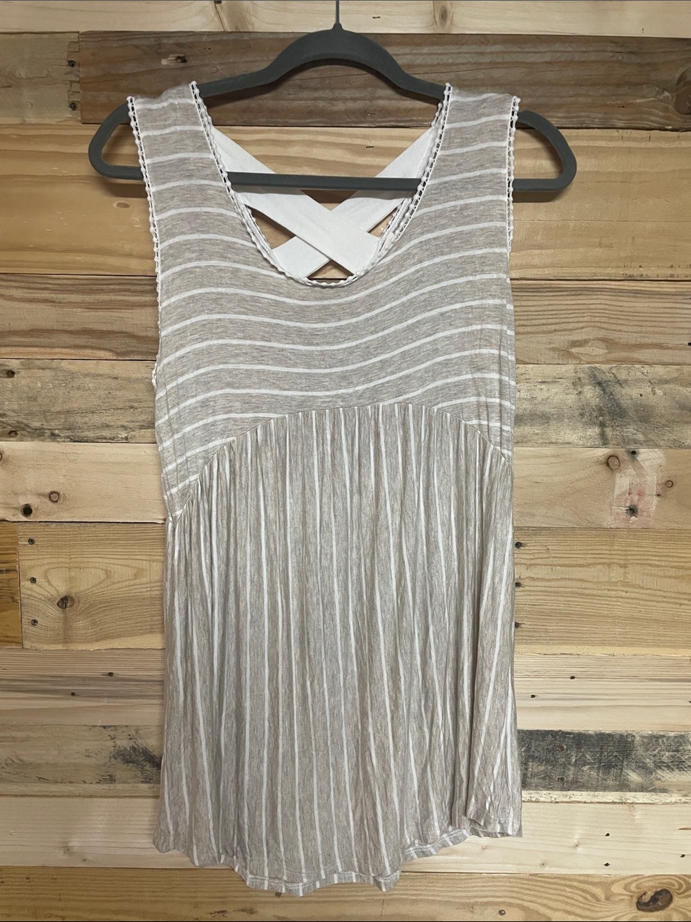 Hailey & Co size Large Sleeveless Striped Braided-Trim Tank with Crisscross Back